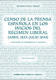 Portada de: Censo de la prensa española en los inicios del Régimen Liberal (abril 1833-julio 1843) 